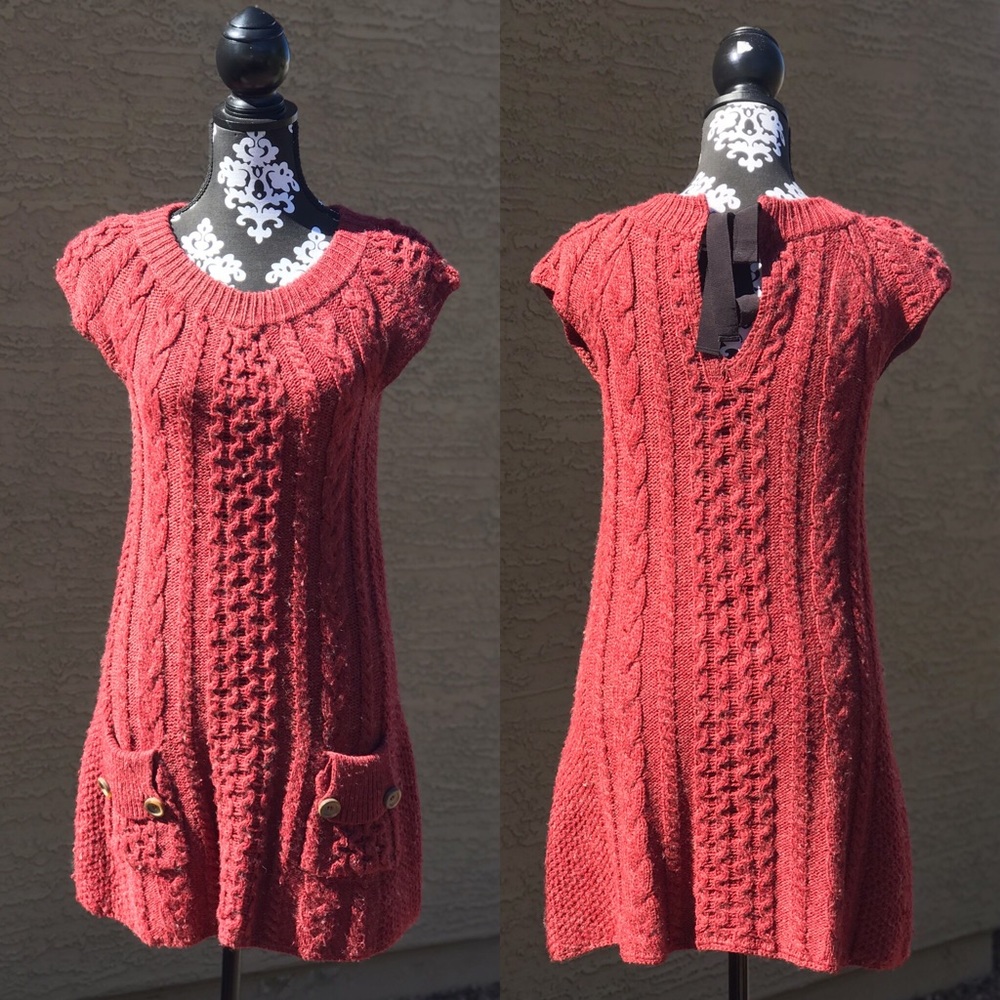 Free People Burgundy Cable Knit Sweater Dress
